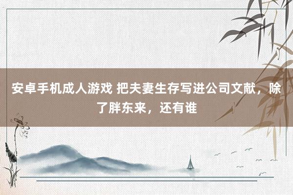 安卓手机成人游戏 把夫妻生存写进公司文献,除了胖东来,还有谁